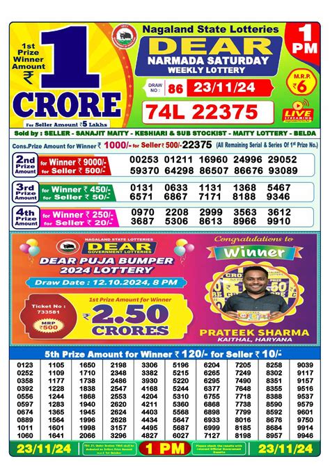 lottery sambad7.11.23|Nagaland State Lottery Sambad Result 18.11.2023 Today For 6 .